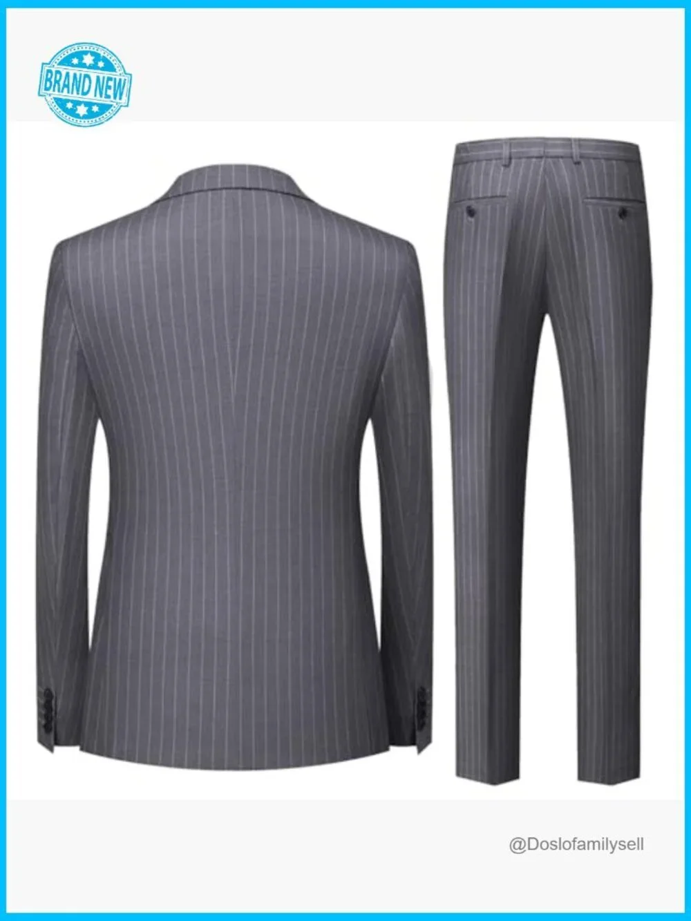 Pinstripe Double Breasted Tuxedo Suit Slim Fit Formal Blazer Pants Classic